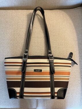 kate spade Striped Canvas Handbag in Brown, Tan & Cream